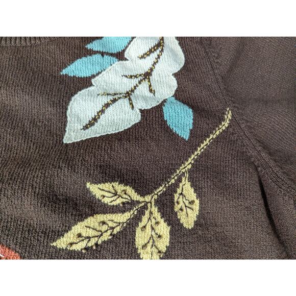 Vintage Alfred Dunner Sweater Plus Size 3X XXX Floral Beaded Embroidered Brown - Picture 5 of 10